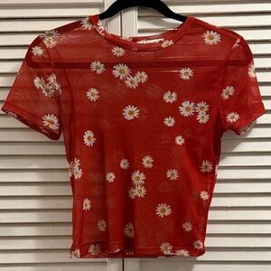 Red Floral Mesh Top